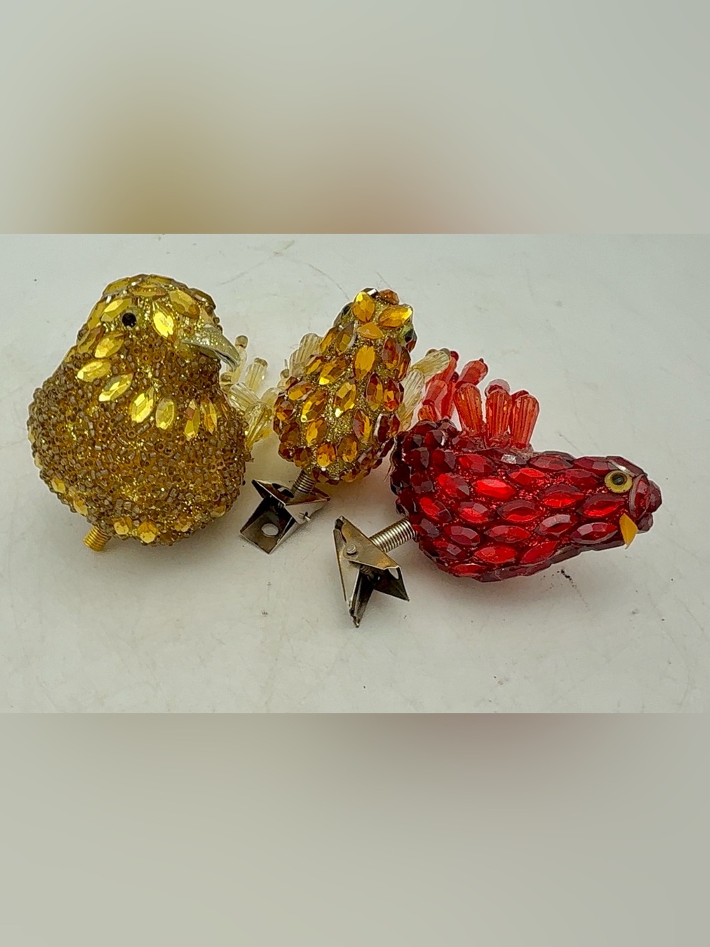 Decorative Pinecone style bird Clip Christmas tree Ornaments - Red & Gold